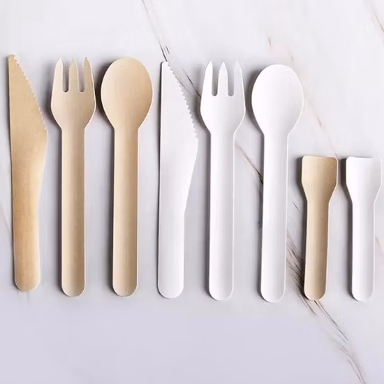 테이크아웃 여행 캠핑 피크닉을 위한 새로운 도착 식품 등급 생분해성 종이 포크 나이프 스푼 일회용 사탕수수 칼 붙이